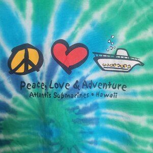 Peace Love Adventure Atlantis Submarines Hawaii Tye Dye Mens L TShirt